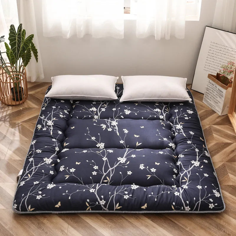 Thickened 10cm foldable tatami floor mat in dark blue, polyester fibre filling, dormitory bedroom use