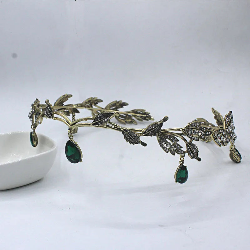 Vintage forehead diamond rhinestone wedding headdress crown hair band in bronze white diamond finish