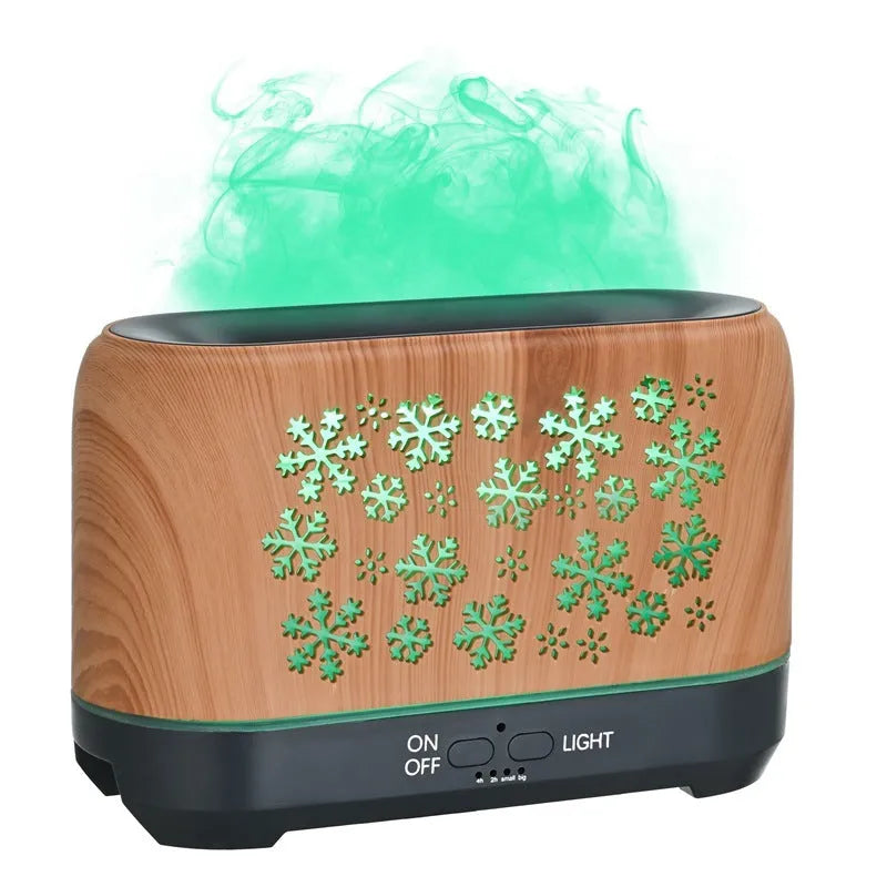 Christmas snowflake pattern humidifier with colourful flame effects and remote control