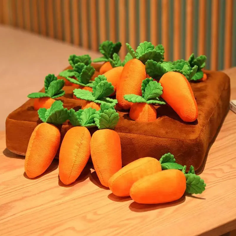 Orange carrot plush toy snuffle mat for dogs and cats with PP cotton filling, 35cm by 35cm, non-slip base