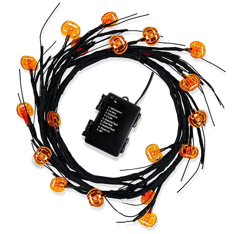 Halloween LED willow vine string light with 100 cartoon bat and pumpkin rattan lanterns on a 2-metre vine for indoor outdoor decor