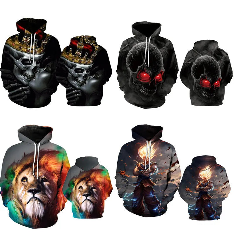 Men's loose pullover hoodie with digital print, hooded collar, long sleeves, polyester fabric, sizes XXS to 6XL