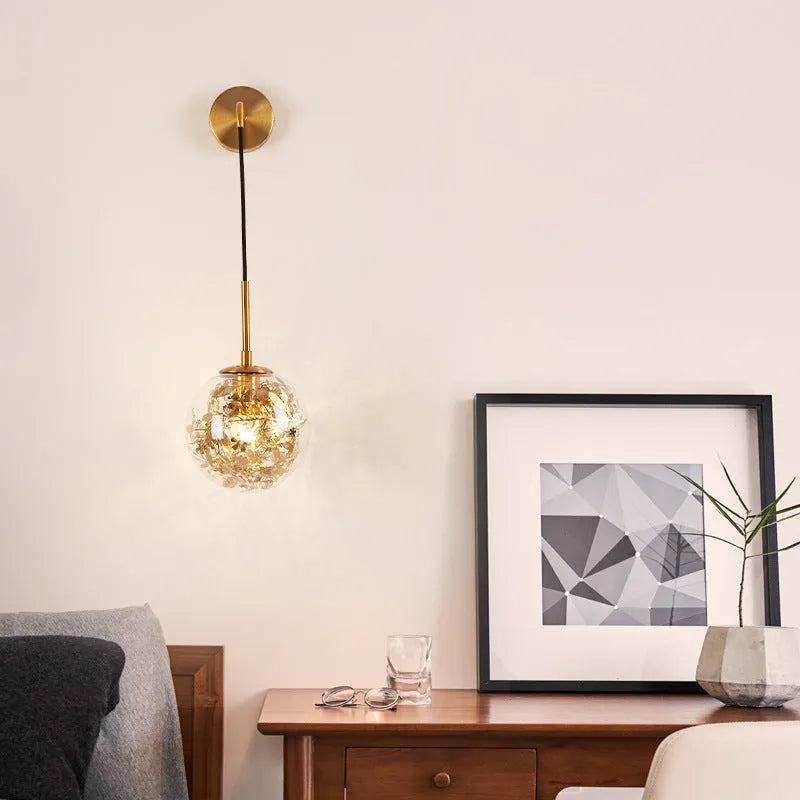Modern glass wall lamp in gold or silver finish with LED light source