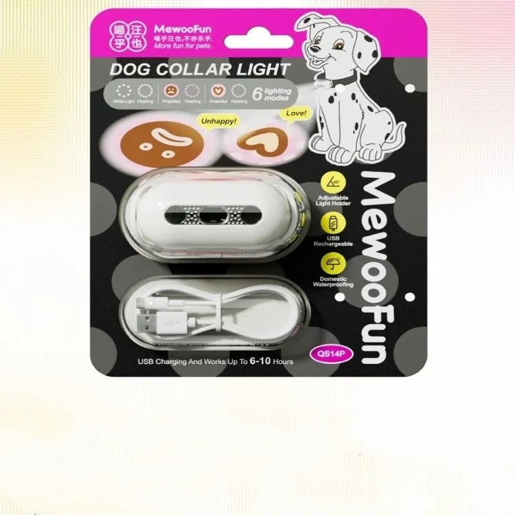 Pet luminous safety collar with a hanging lamp ring, shown in fresh pink, delicate grey, cure green, and caramel mocha colour options.