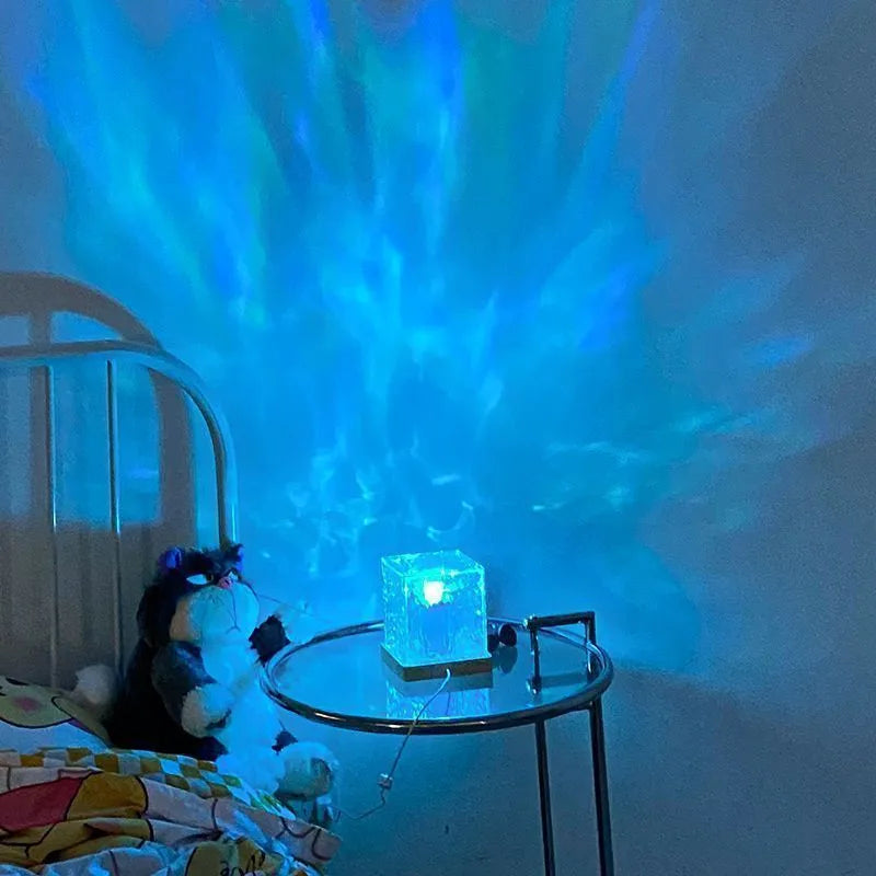 LED water ripple night light with 16 colours, USB powered, remote control, 11x11cm crystal lamp