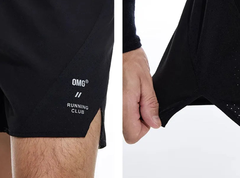 Mysterious Black four-point stretch running shorts with laser-punched stitching detail