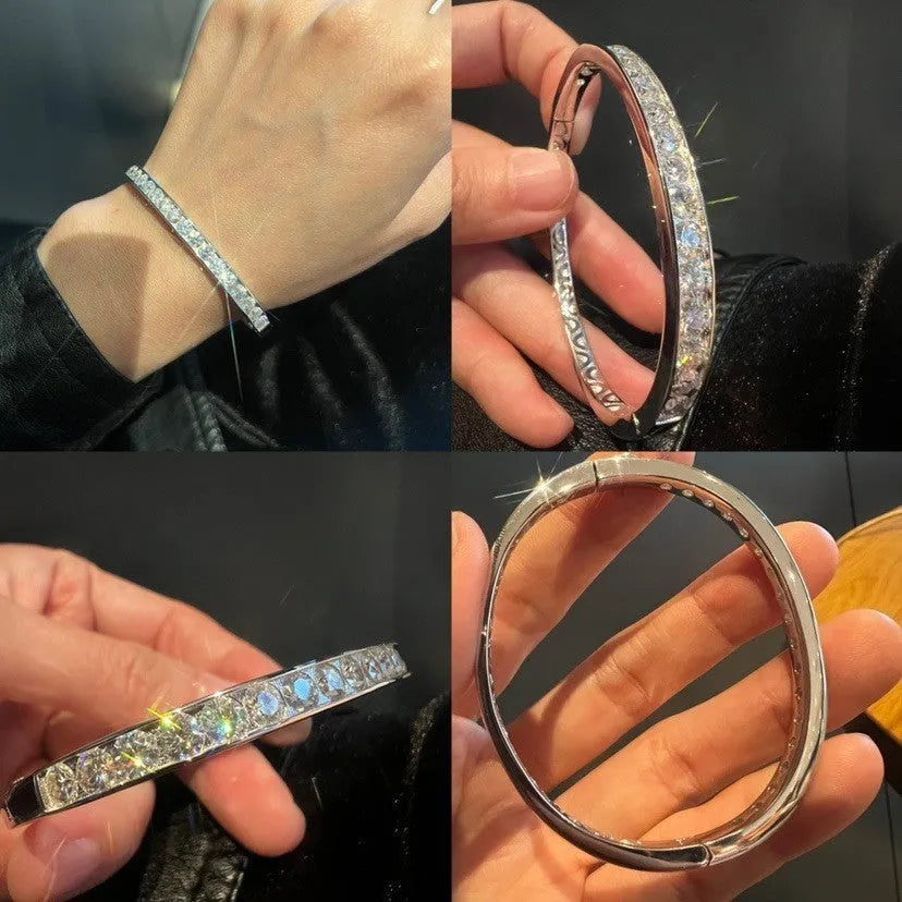 Mosan diamond bracelet with 40 point stone, 18K gold plated, silvery colour, original design, on white background