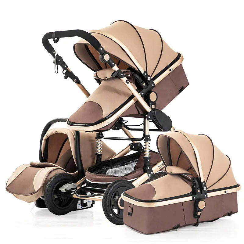 3 in 1 baby stroller with aluminium frame, large breathable mesh bassinet, UV canopy, and swivel wheels