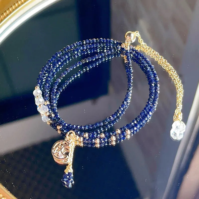 Women's blue gold sand stone three-ring multi-layer bracelet with manual craft details