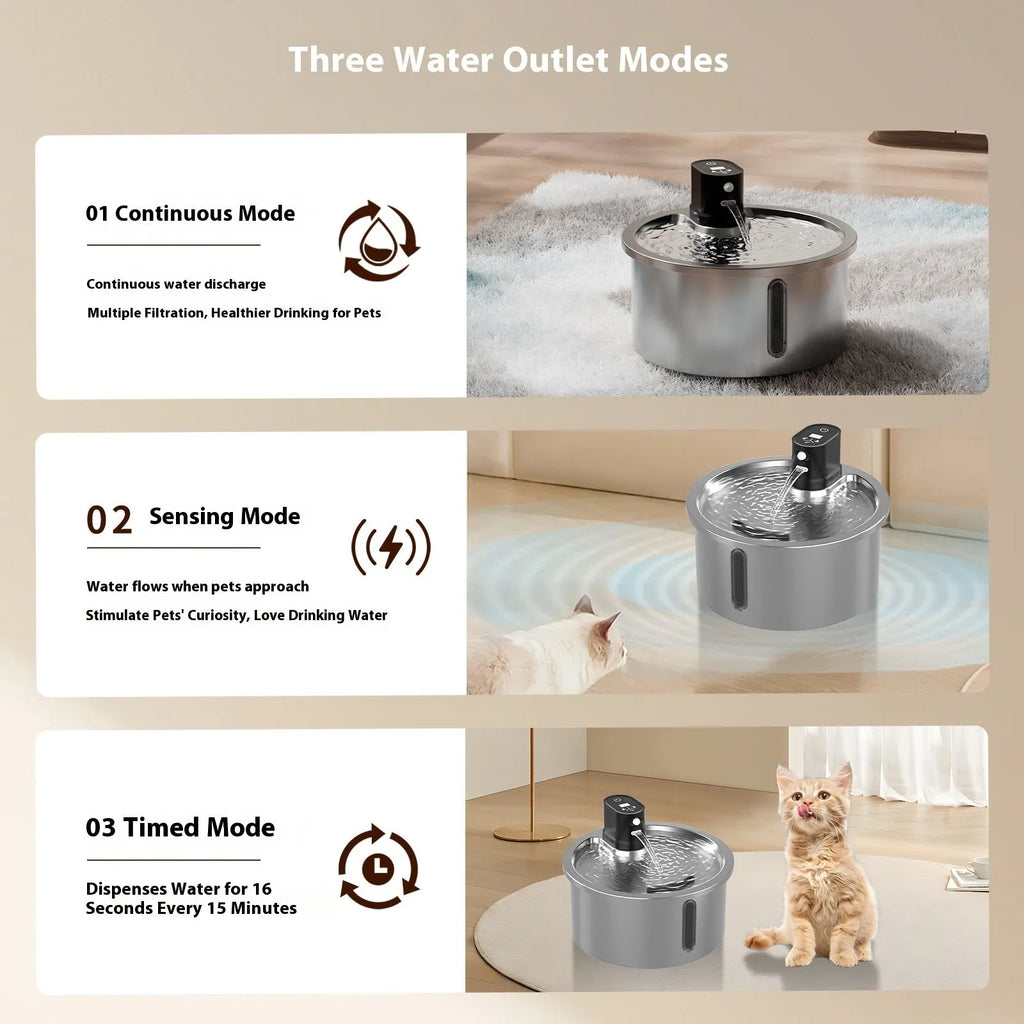 Stainless steel heated water fountain for pets with constant temperature base