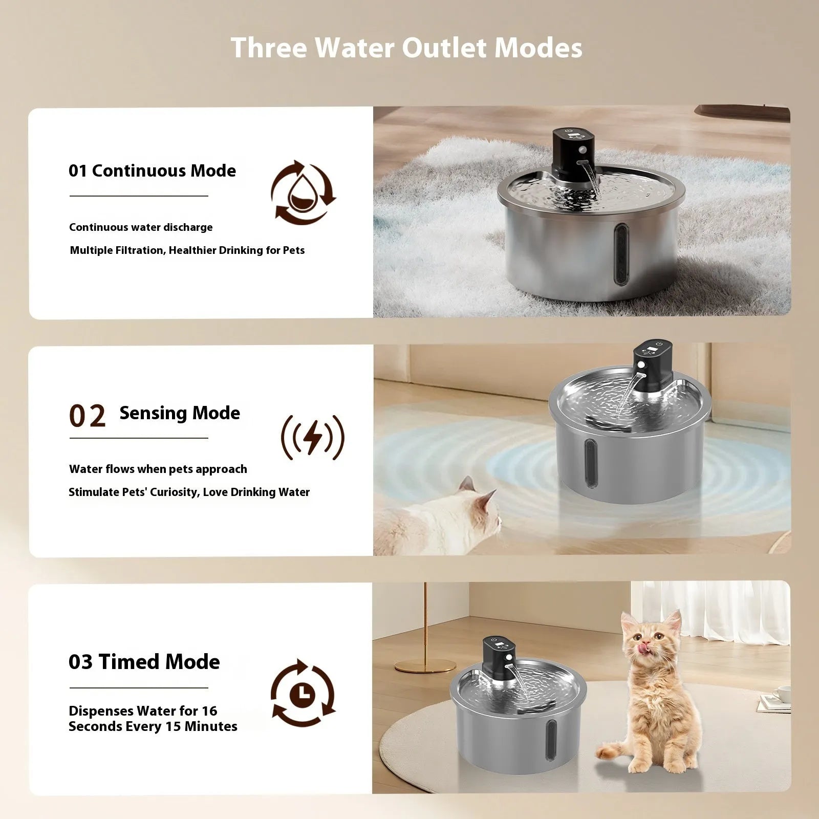 Stainless steel heated water fountain for pets with constant temperature base