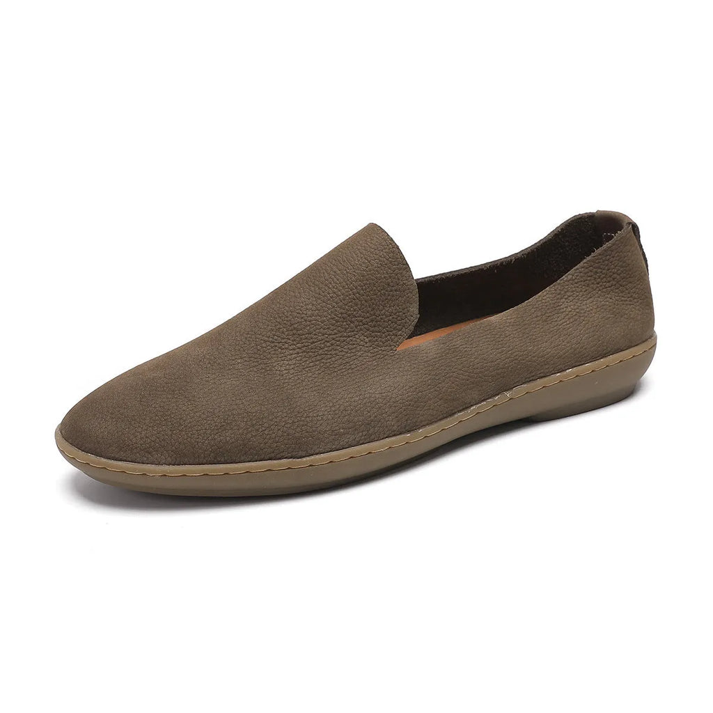 Handmade men's shoes in khaki with wedge heel and rubber sole