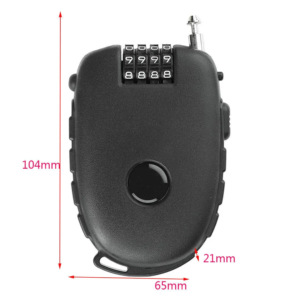 Cow lock retractable wire rope helmet lock with chain in black and silver options