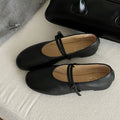 Soft retro Mary Jane shoes round toe sheepskin leather buckle flat shoes black women