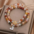 Natural crystal double ring bracelet with red hair crystal design for women