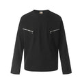 Black and Flower Grey loose fit cotton long sleeve pullover on a hanger