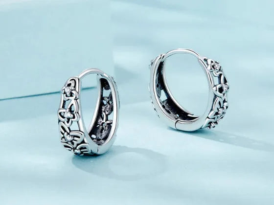 Sterling silver retro hollow butterfly zircon earrings with 14mm height