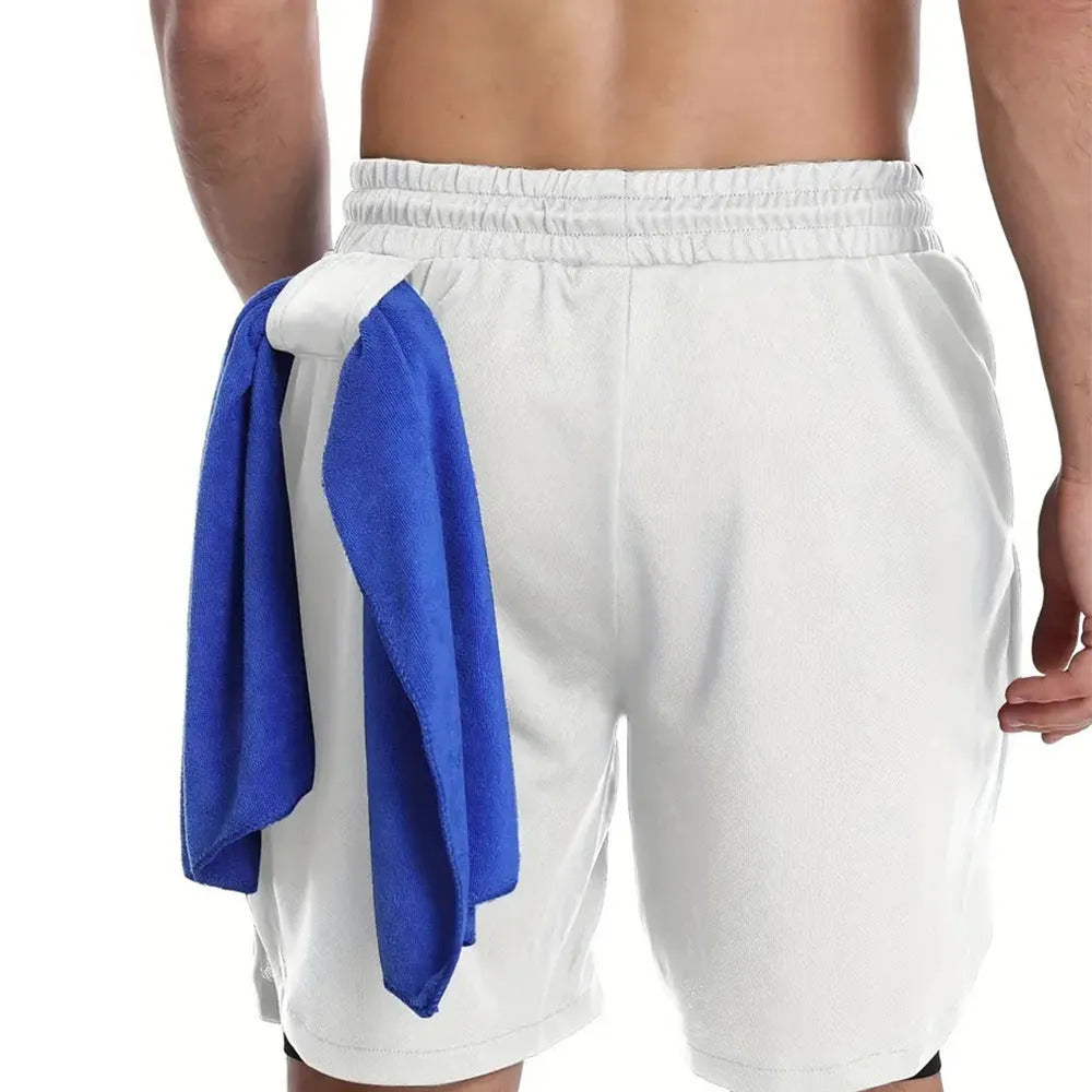Men's camouflage print double-layer sports shorts in quick-dry fabric
