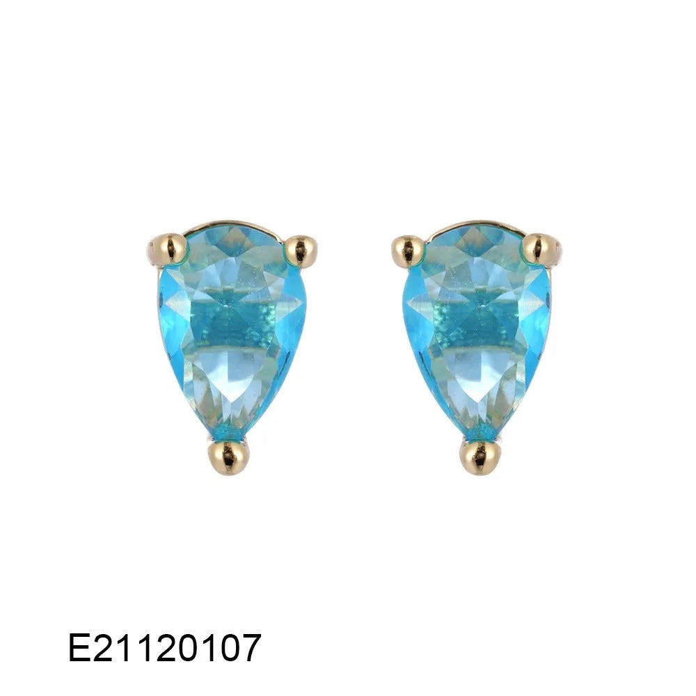 Brass gold-plated drop earrings with colourful cubic zirconia stones in pear shape