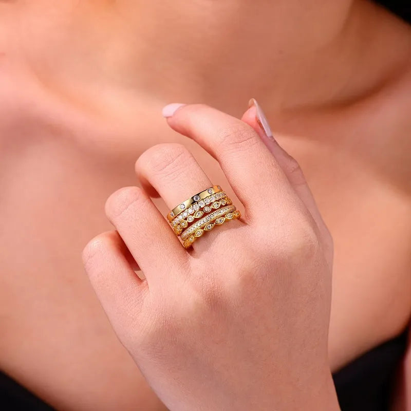 Golden Music moissanite wedding ring set in gold colour on S925 silver with gift box