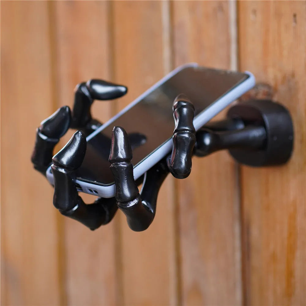 Black resin skeleton hand wall hook, single storage hook for coats, bags, keys and pendants, 20.2 cm long