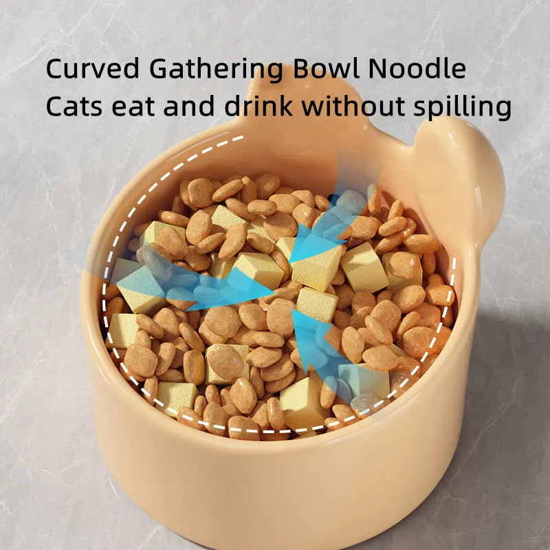 White and yellow ceramic pet feeding bowls with animal patterns in large and small sizes
