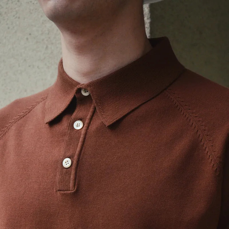 Retro slim fit cotton short-sleeved T-shirt for men in dark brown