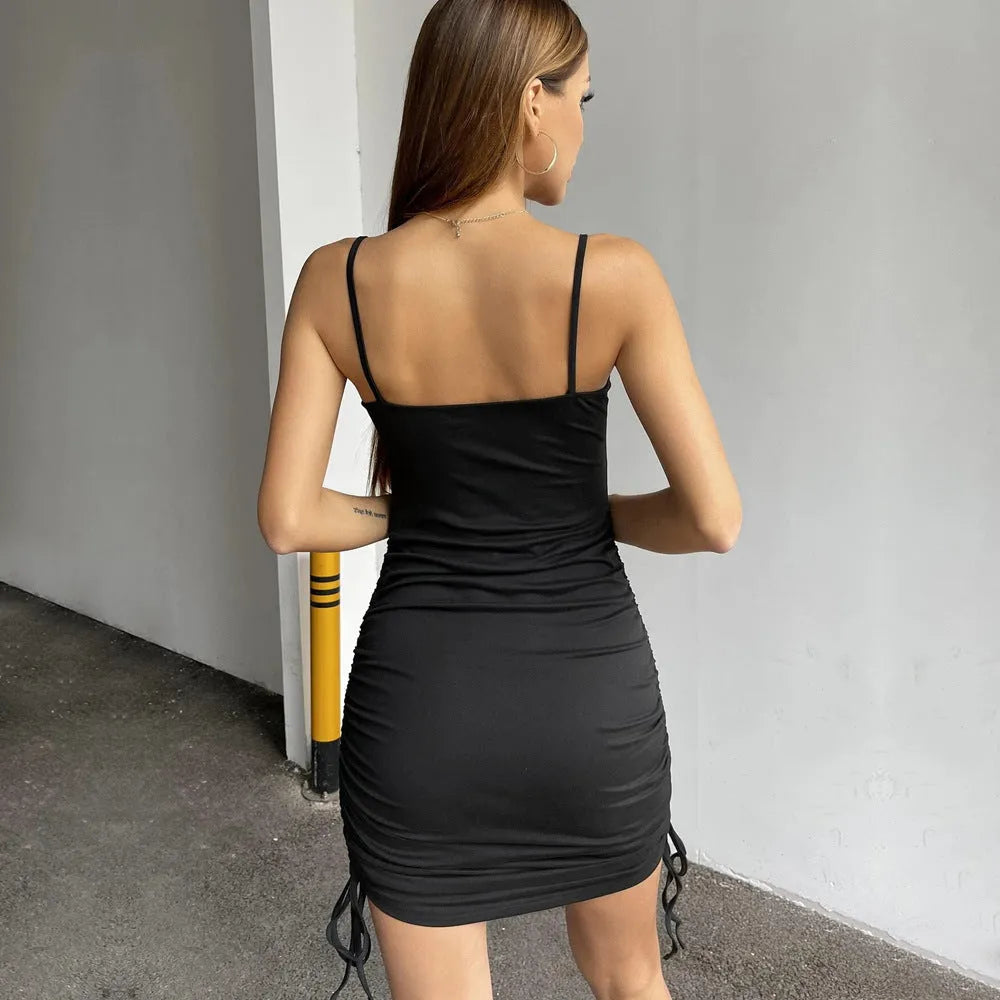 Strapless solid colour backless pencil dress in black polyester fabric for women