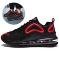Men's black casual air cushion sneakers with lace-up front and thick sole.