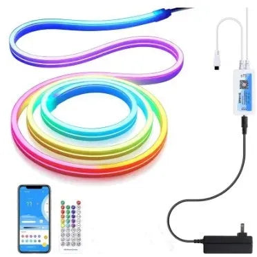 Colorful neon LED light bar strip with silicone housing, 72 LED beads, music sync remote control