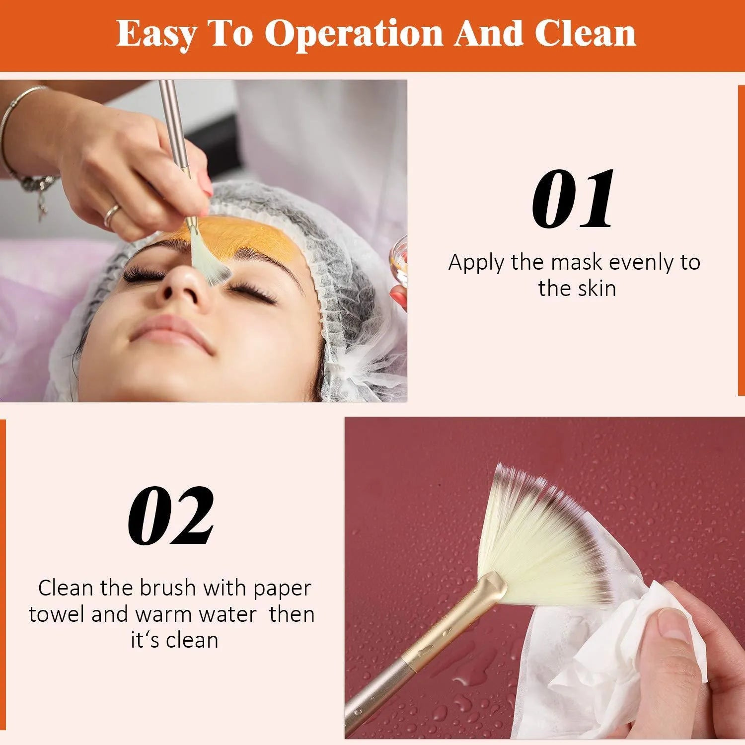 Ten champagne-coloured fan makeup brushes with soft fibre bristles and protective covers laid out.