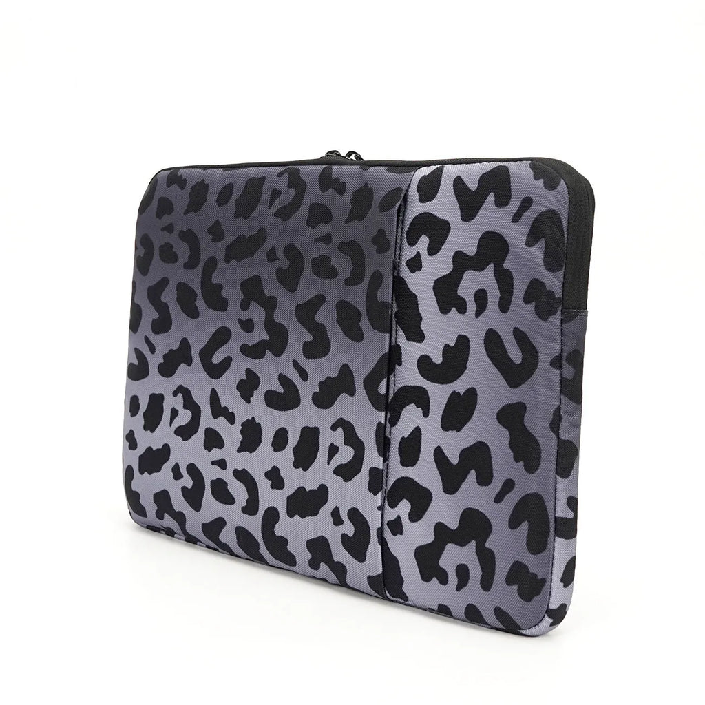 Leopard print laptop sleeve with flannel interior for 13-inch and 15.6-inch laptops