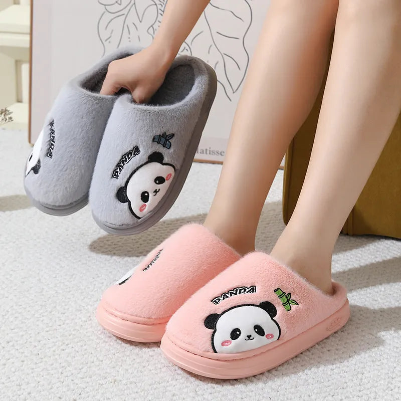Cartoon panda slippers with thickened EVA anti-slip sole, toe slip design, unisex sizes 36-45, five colours