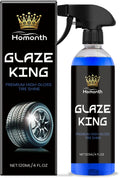 Premium High Gloss Tire Shine Spray 120ml bottle with spray nozzle on car tyre sidewall