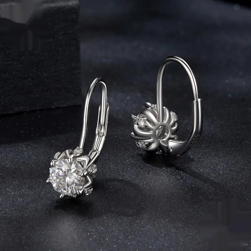 S925 sterling silver flower bud ear clip with moissanite stone and white gold plating.