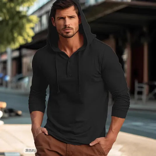 Cotton pullover hoodie in dark blue, apricot, black, blue, white, or light green with long sleeves.