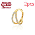 Titanium alloy fork nose ring in silver and rose gold, shown in plain and diamond-set styles.