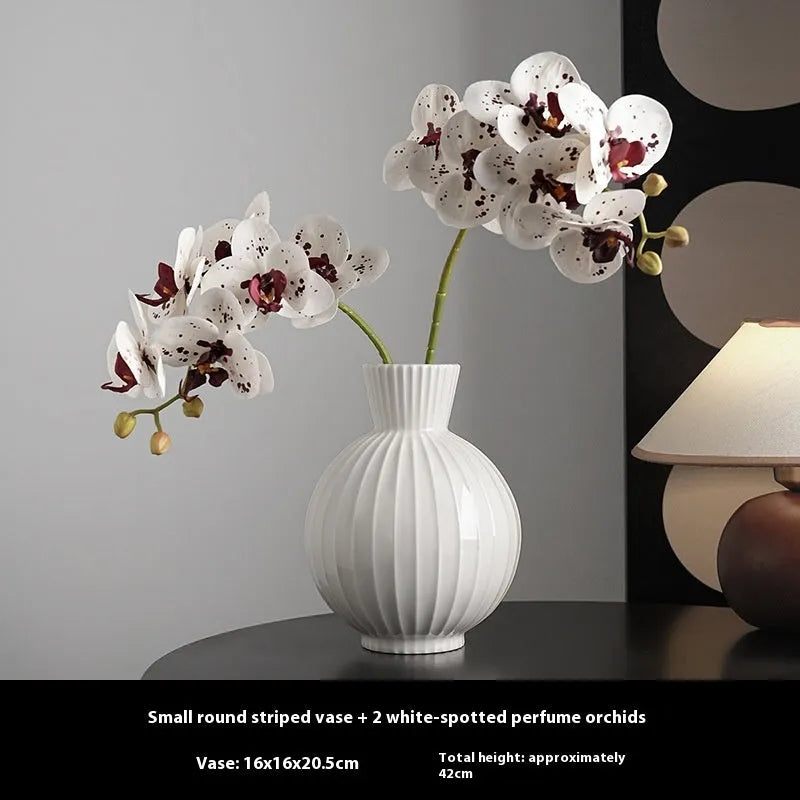 Ceramic ball vase with American country stripes and floral decoration for living room table