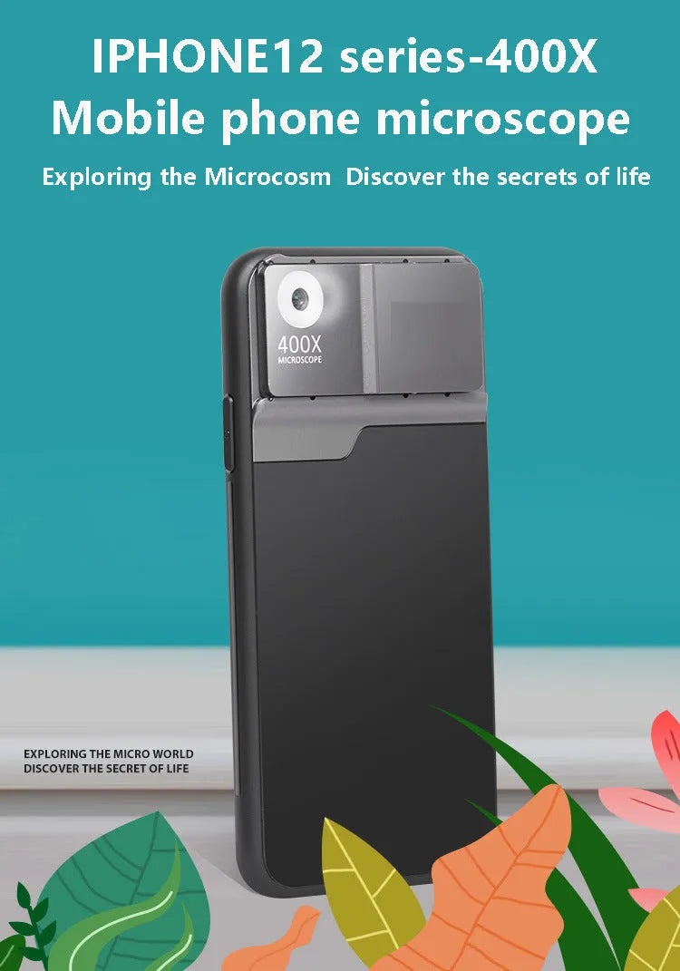 Black silver aluminum alloy 400X mobile phone microscope lens with TPU case for iPhone