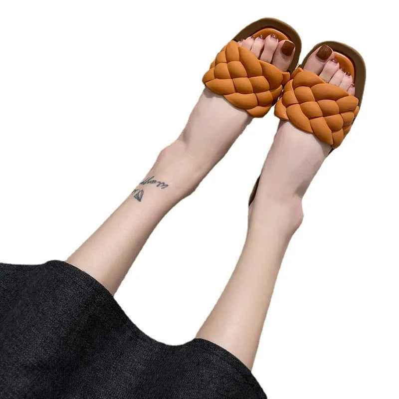 Women's plaid pattern PVC beach sandals with thick anti-skid sole in black, green, orange, or white.
