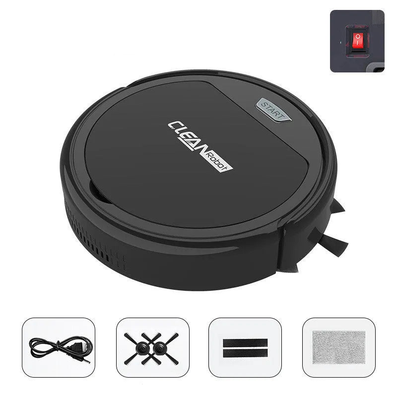 Smart robot vacuum cleaner with mopping function, black ABS body, and spray humidification feature