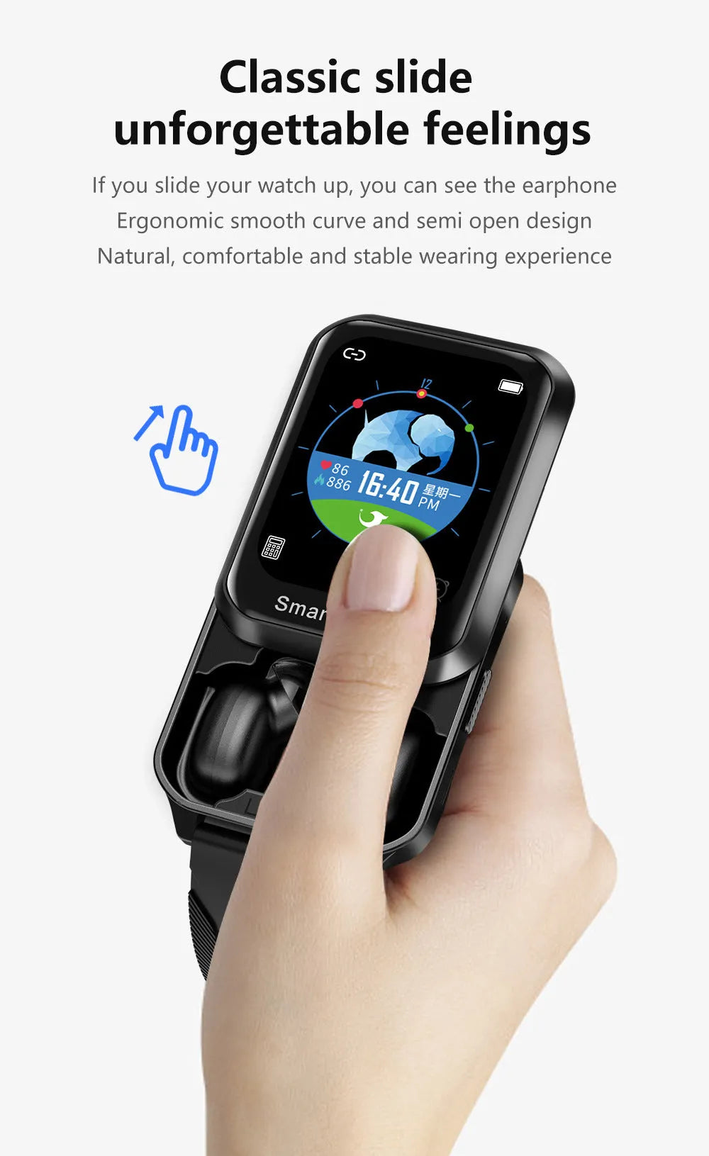 Black Bluetooth smart bracelet with 1.78-inch touchscreen display on a silicone wristband