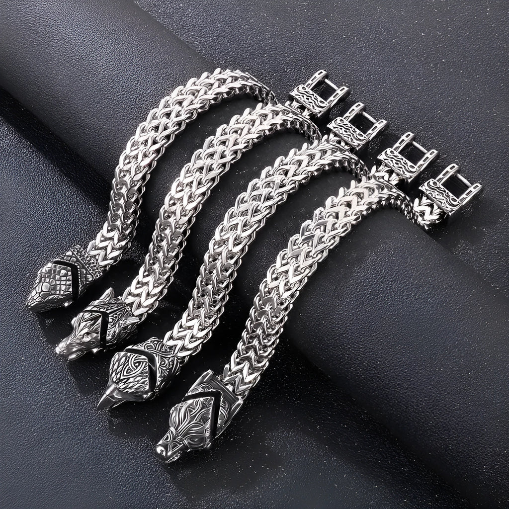 Reversible chain bracelet for men with wolf head and snake head in titanium steel, 20cm 22cm 24cm