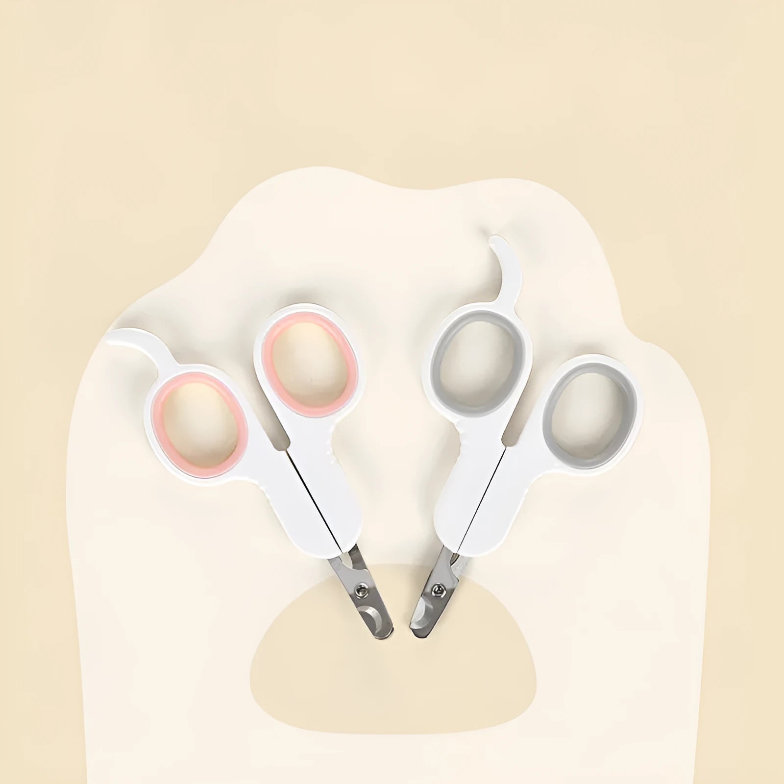 Grey professional pet nail clippers with curved tip and rubber-coated ergonomic handle