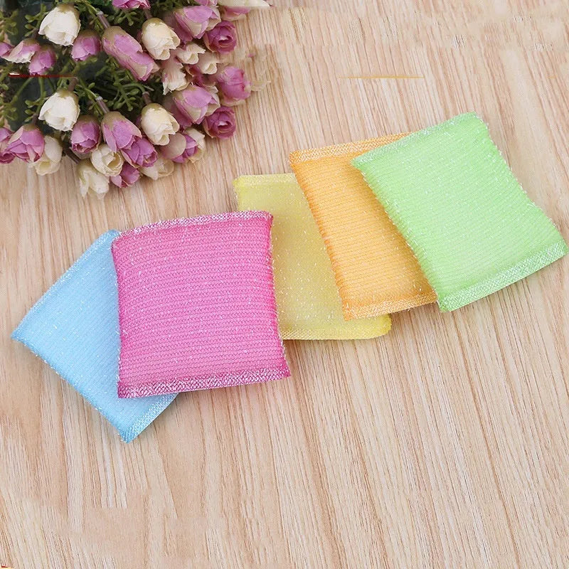 Pinstripe fabric dishwashing sponge mop in macaron mixed colours showing fine stripe scrubbing surface