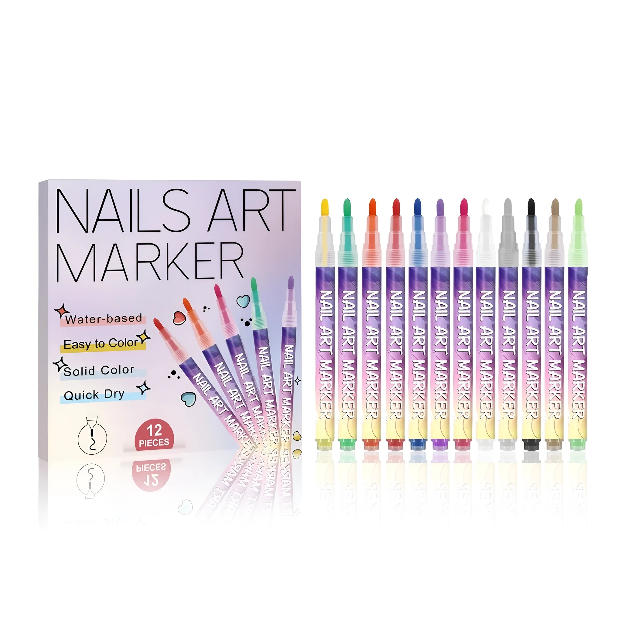 12-piece nails art marker DIY set of manicure graffiti pens in red, yellow, and blue for nail decoration