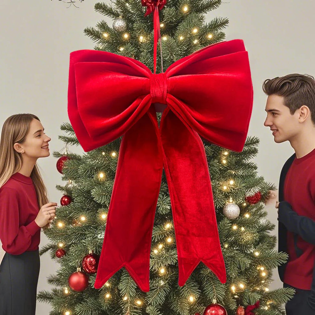 Plus-sized red velvet bow decoration, 63x48x8cm, for Christmas tree or wedding room layout
