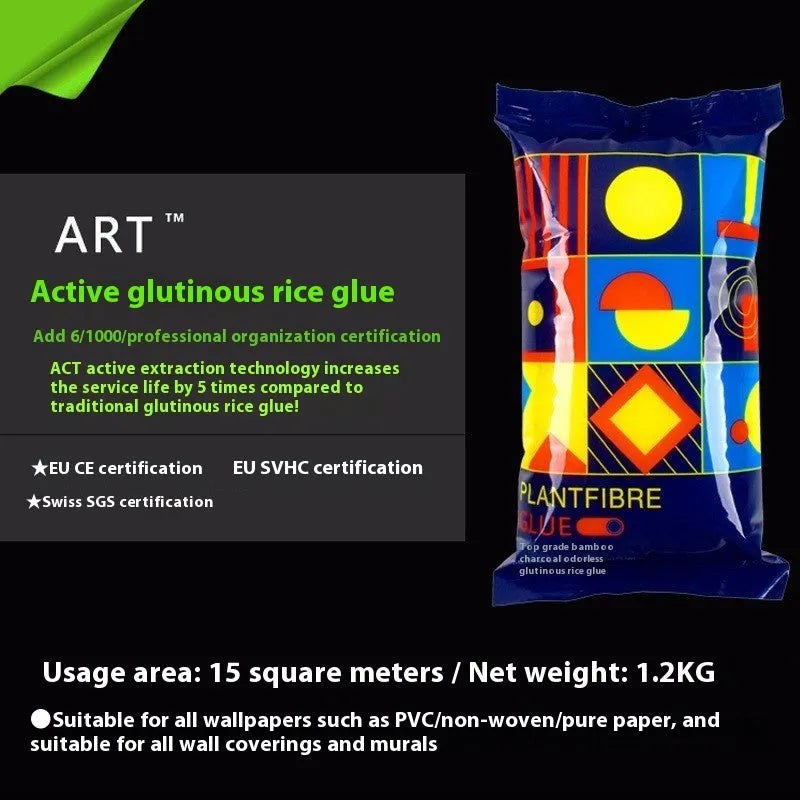 Bottle of Glutinous Rice Glue E, a formaldehyde-free wallpaper adhesive.