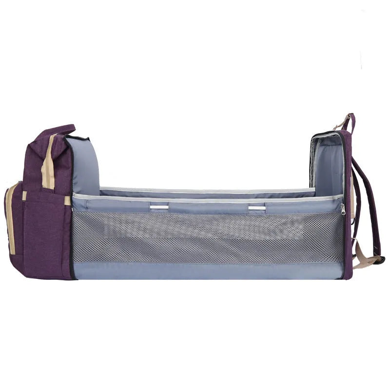 Lightweight folding mother and baby bag in nylon with USB port and curved shoulder strap