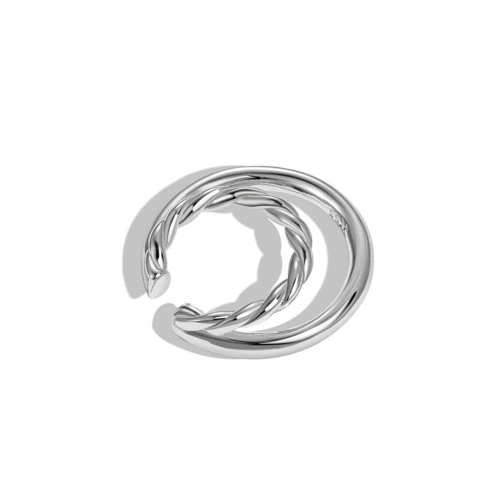 S925 sterling silver U-shaped ear clip with platinum electroplated finish and double layer geometric design